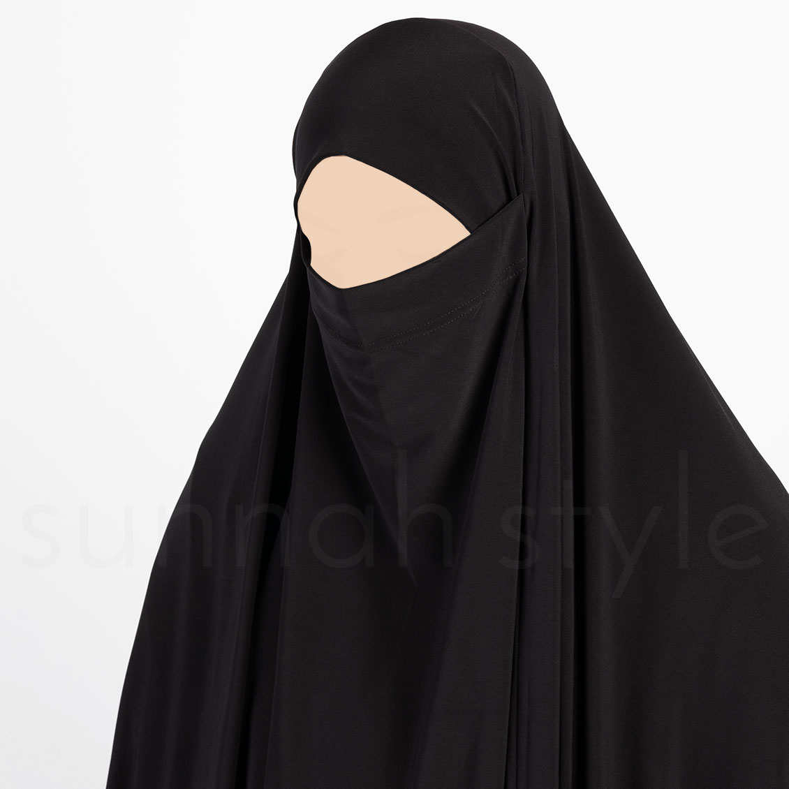 Sunnah Style Jersey Khimar Thigh Length Black